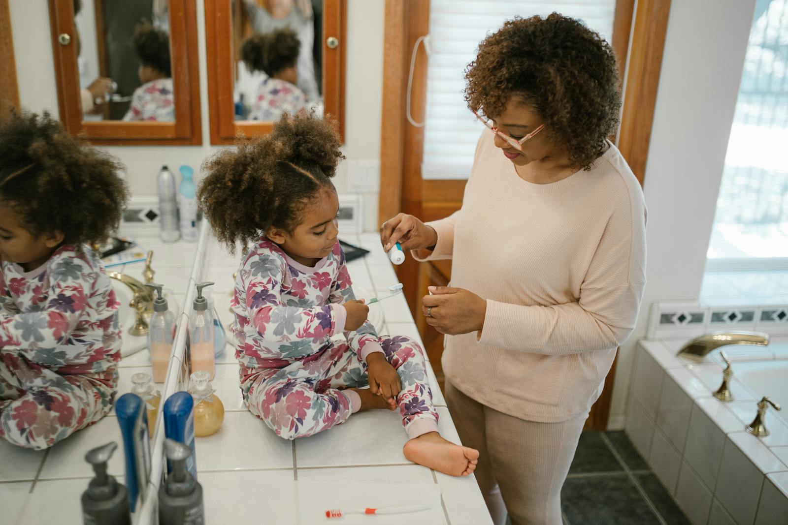 Toddler try to brush their teeth